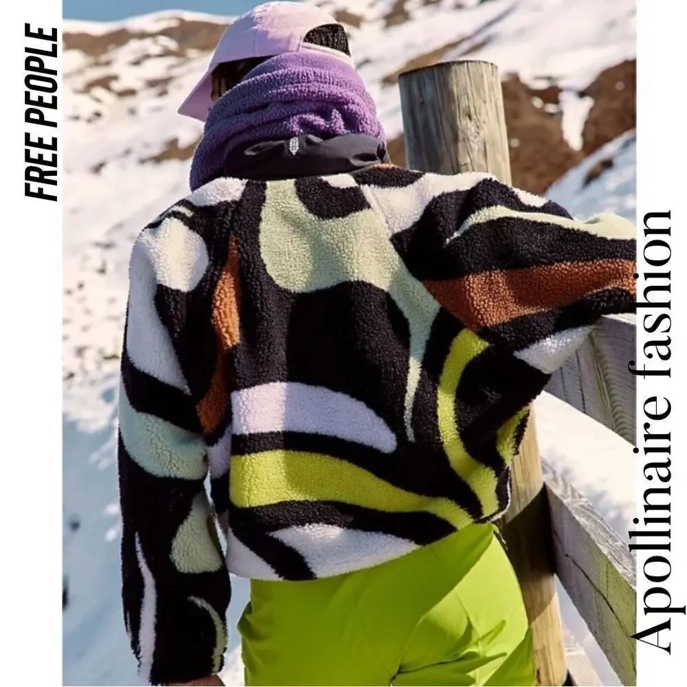 FREE PEOPLE ROCKY RIDGE FLEECE NEW  BLACK YELLOW COMBO - Picture 3 of 6